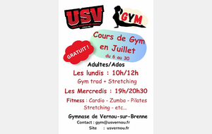 Cours de Gym gratuits en Juillet